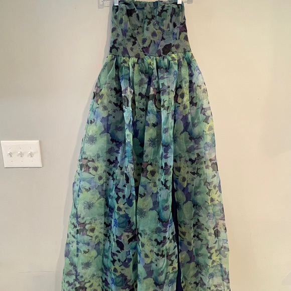 Wonderful Waltz Green Floral Print Strapless Bustier Maxi Dress - Picture 4 of 6